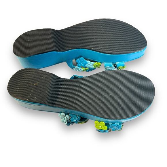VINTAGE CAPARROS Turquoise Lime Floral and Bead Slide Platform Sandals SZ 6.5 - Picture 7 of 12